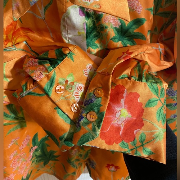 Hawes & Curtis Tropical Floral Buttoned Collared Pussybow Blouse Size 14 - Picture 6 of 10